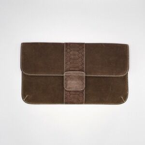 J McLaughlin Xena Suede Clutch Chocolate Brown Classic Envelope Night Out Trendy